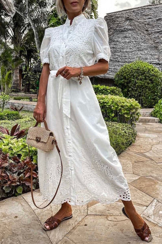 Lace Button-Front Midi Dress