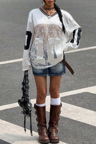 Lace Panel Long Sleeve T-Shirt