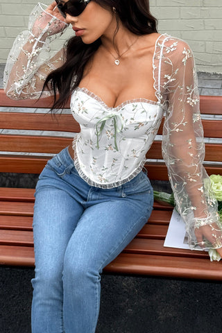 Floral Mesh Sleeve Tank Top