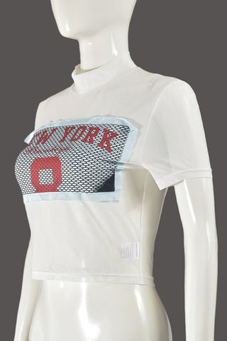 Mesh Graphic Cropped Tee