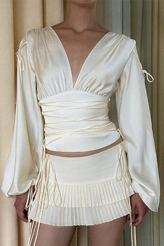 Deep V-Neck Wrap Blouse