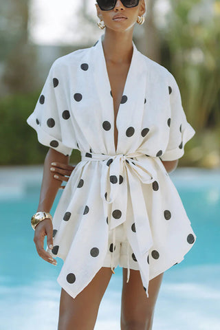 Polka Dot Wrap Shorts Set