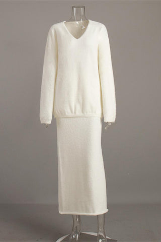 V-Neck Long Sleeve Skirt Set