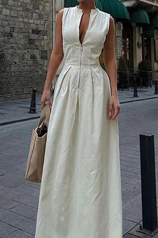 Sleeveless Zip-Front Maxi Dress