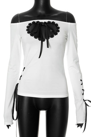 Off-Shoulder Ribbon Accent Blouse