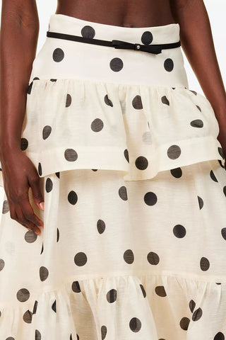 Polka Dot Maxi Skirt with Ruffled Layers