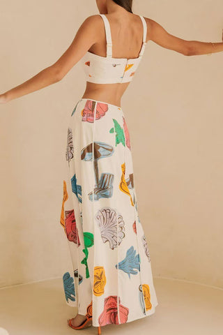 Printed Crop Top and Maxi Skirt Set