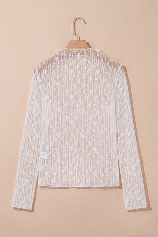 Lace Pattern Sheer Long Sleeve Top