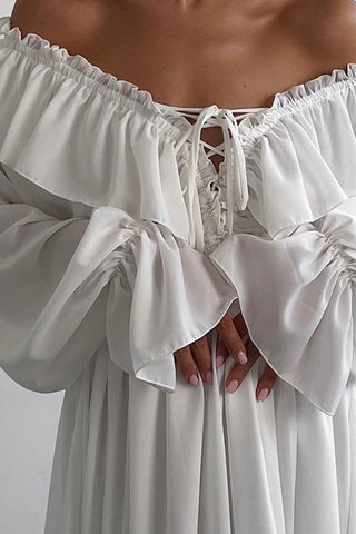 Ruffled V-Neck Long Casual Dress