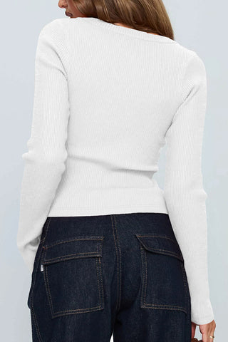 Ribbed Button-Up Top