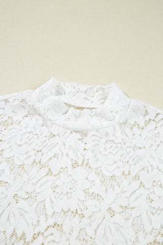 Lace Bell Sleeve Mock Neck Blouse