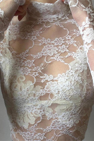 Long-Sleeve Lace Turtleneck Crop Top