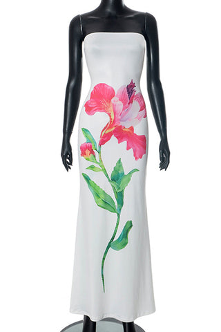 Floral Print Strapless Casual Dress