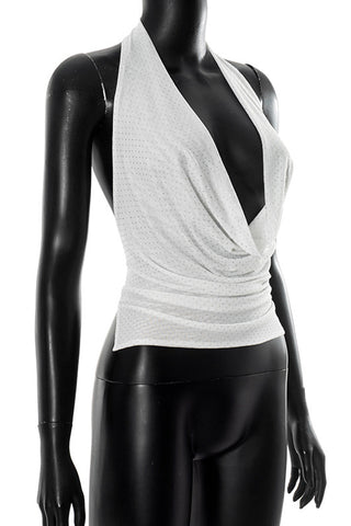 Plunge Neck Draped Halter Top
