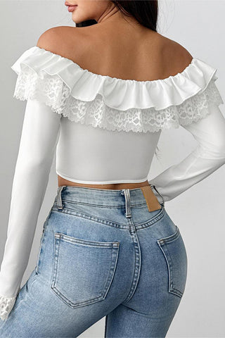 Off-Shoulder Lace Trim Blouse
