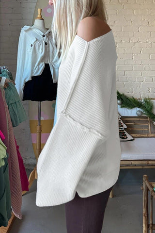 Asymmetric Neck Drop Shoulder Sweater