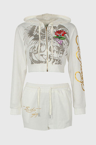 Skull Crop Top and Jogger Pants Set