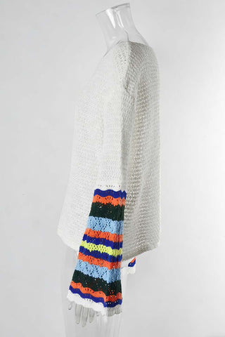Striped Sleeve Open-Knit Cover-Up