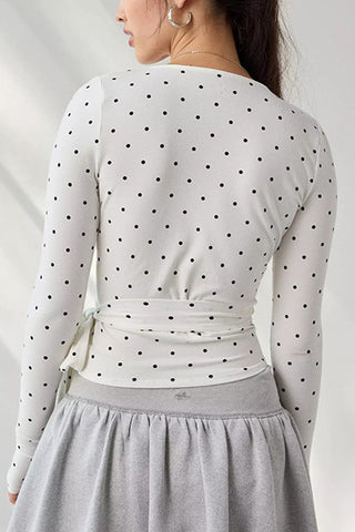 Striped Wrap-Front Long Sleeve Top