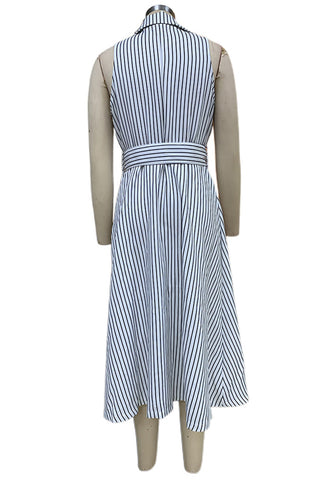 Double-Breasted Stripe Midi Dress