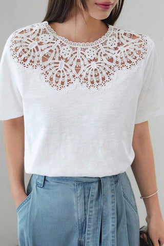 Lace Overlay Relaxed T-Shirt