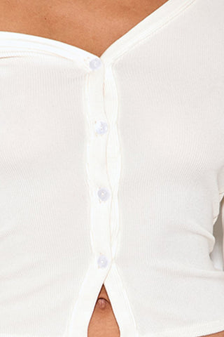 Asymmetric Buttoned Off-Shoulder  Top