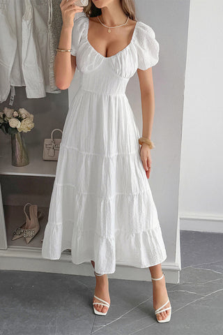 Puff Sleeve Tiered Midi Dress