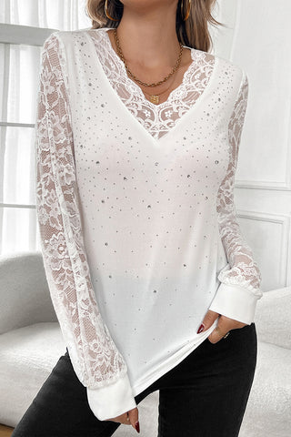 Lace Sleeve V-Neck T-Shirt