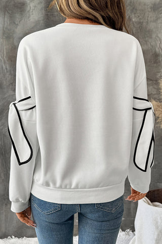 Bow-Accent Striped Sleeve Sweatshirt