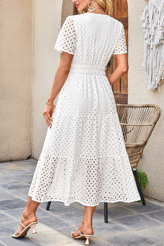 V-Neck Short Sleeve Midi Dress