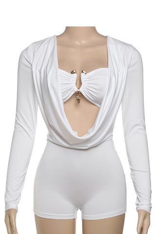 Draped Front Long Sleeve Romper