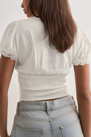 Lace Trim Button-Front Blouse