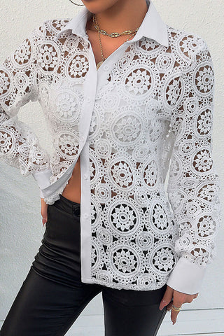 Lace Detail Button-Up Blouse