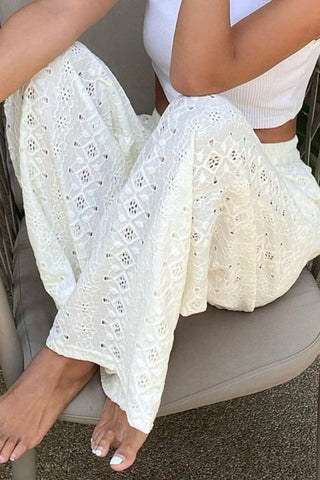 Eyelet Wide-Leg Beach Pants