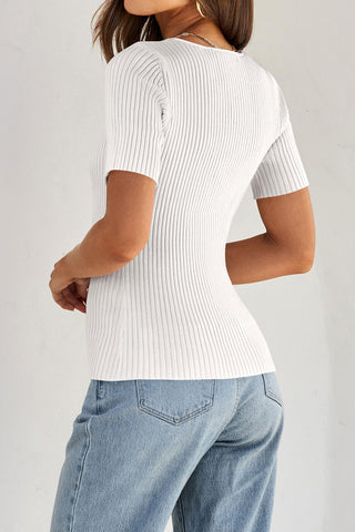 Square Neck Ribbed Fitted Top