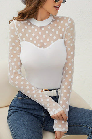 Polka Dot Mesh Sleeve Top