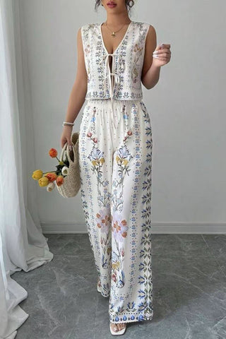 Floral Tie-Front Pants Set
