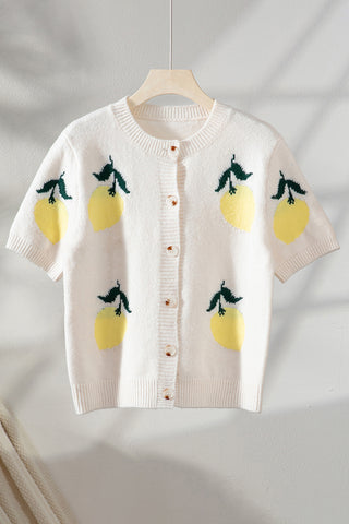Lemon-Patterned Button-Up Sweater