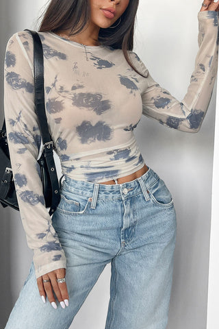 Long Sleeve Tie-Dye Mesh Top