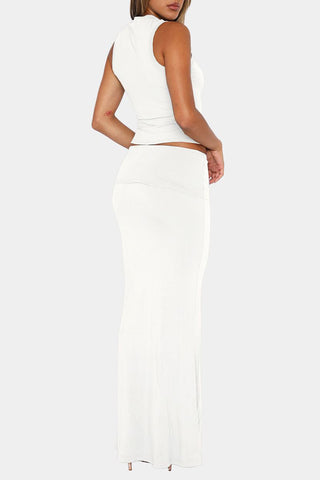 Sleeveless Crop Top and Maxi Skirt Set