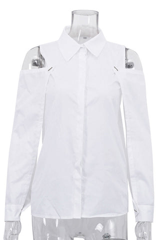 Cold Shoulder Button-Up Blouse