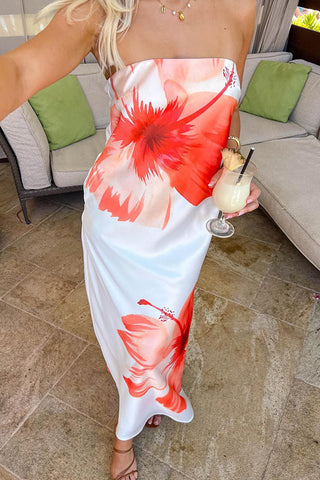 Strapless Floral Print Maxi Dress