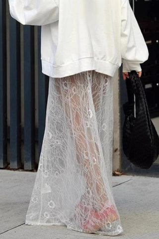 Elegant Sheer Lace Maxi Skirt