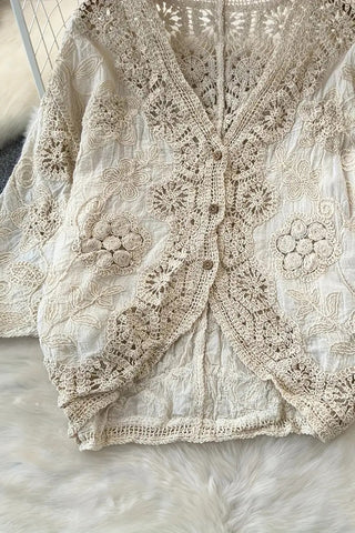 Crochet Lace Button-Up Blouse