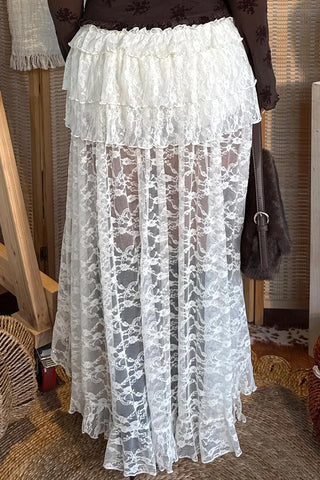 Sheer Ruffle High Low Midi Skirt