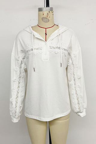 Lace-Detail Hooded Sweatshirt