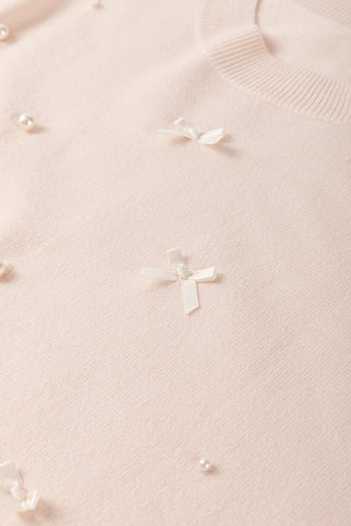 Bow Embellished Short Sleeve Sweater