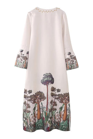 Nature Print Bell Sleeve Dress
