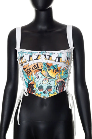 Graphic Lace-Up Tank Top