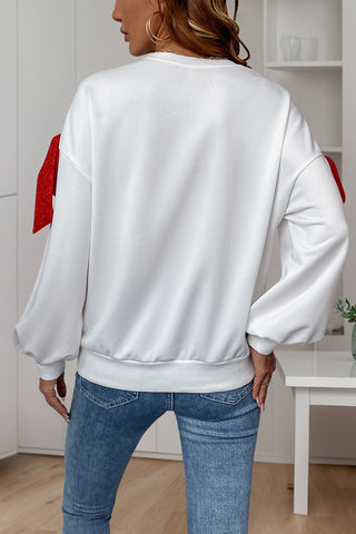 Bow Accent Sweatshirt with Balloon Sleeves